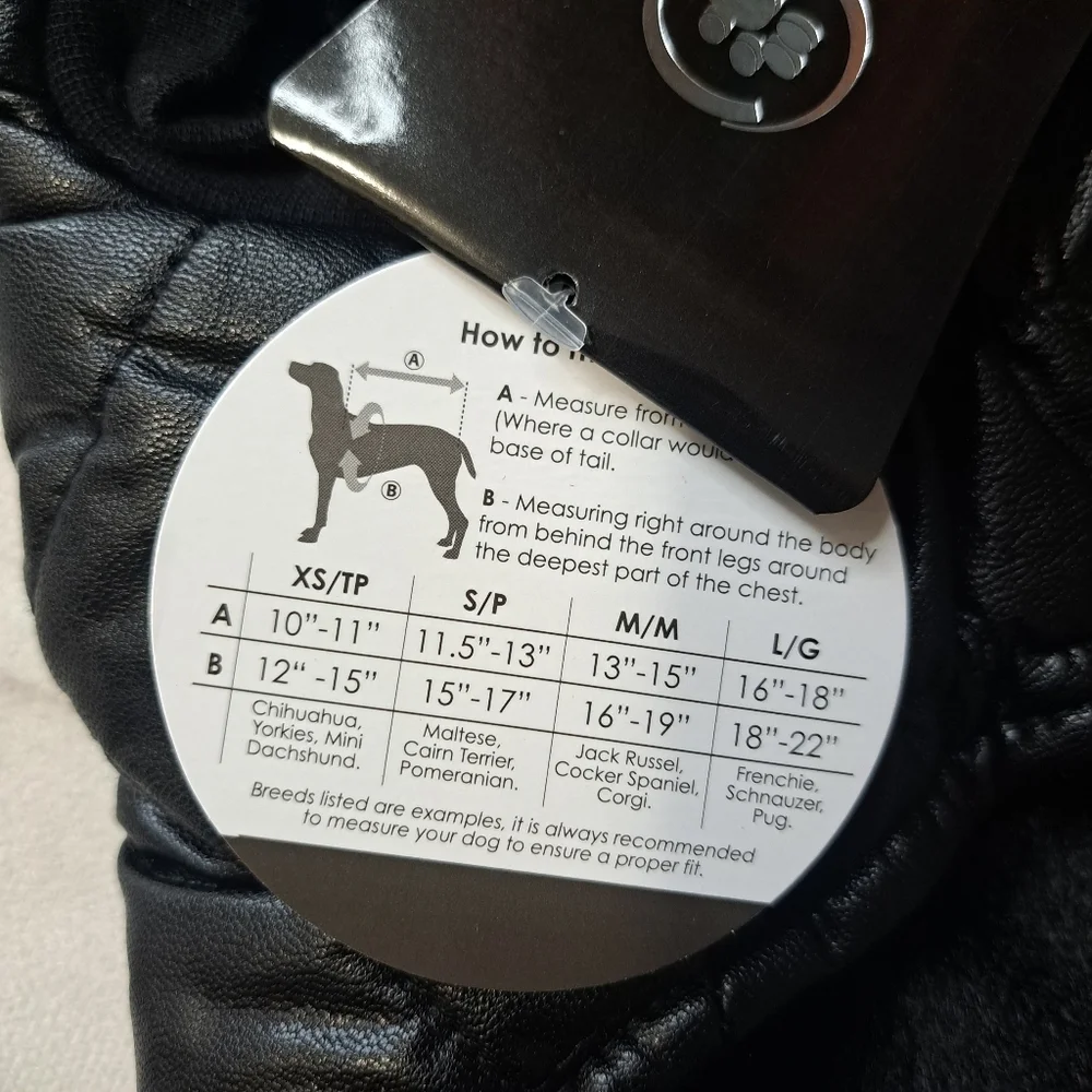 Silver Paw Quilted Faux Leather Dog Coat Jacket Size Small